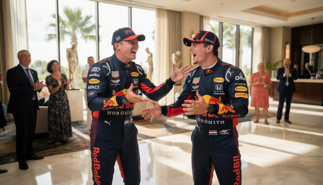 guarda max verstappen e isack hadjar unirsi per uno scherzo esilarante agli ospiti dell'hotel pieno di risate e sorprese. non perdere questa collaborazione divertente!