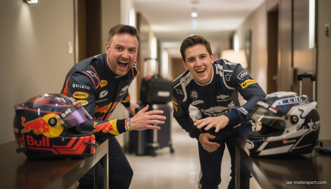 max verstappen and isack hadjar join forces in a hilarious prank on hotel guests, bringing laughter and surprises to their stay.