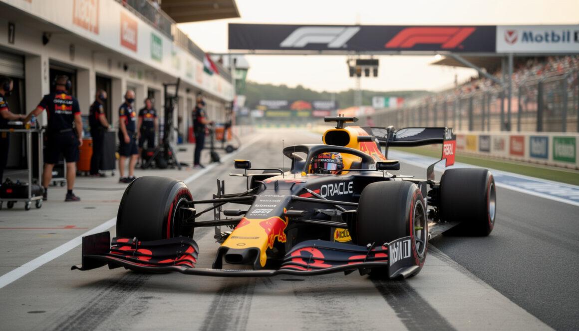 sergio perez prepares to start from the pit lane at the hungarian grand prix, aiming to make a strong comeback in the race.